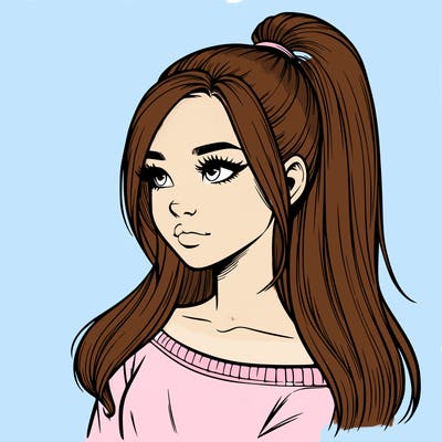 realistic girl with a high ponytail