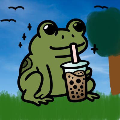 frog drinking boba tea