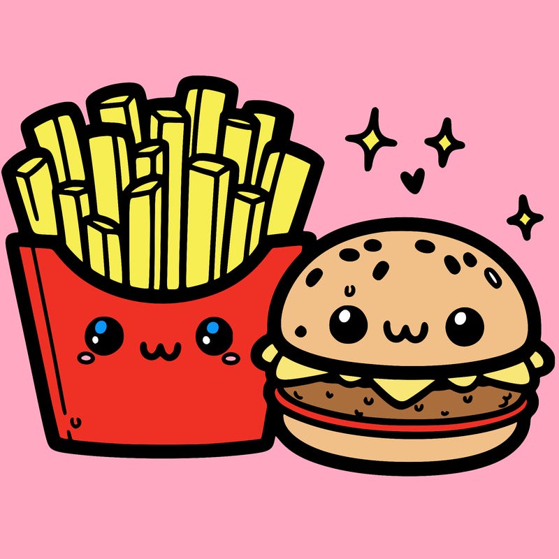 a cute fries and a burger