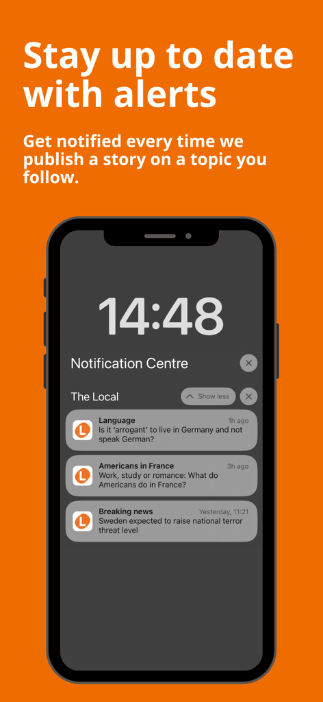 Mobile screen showing news alerts from The Local app for international residents in Europe