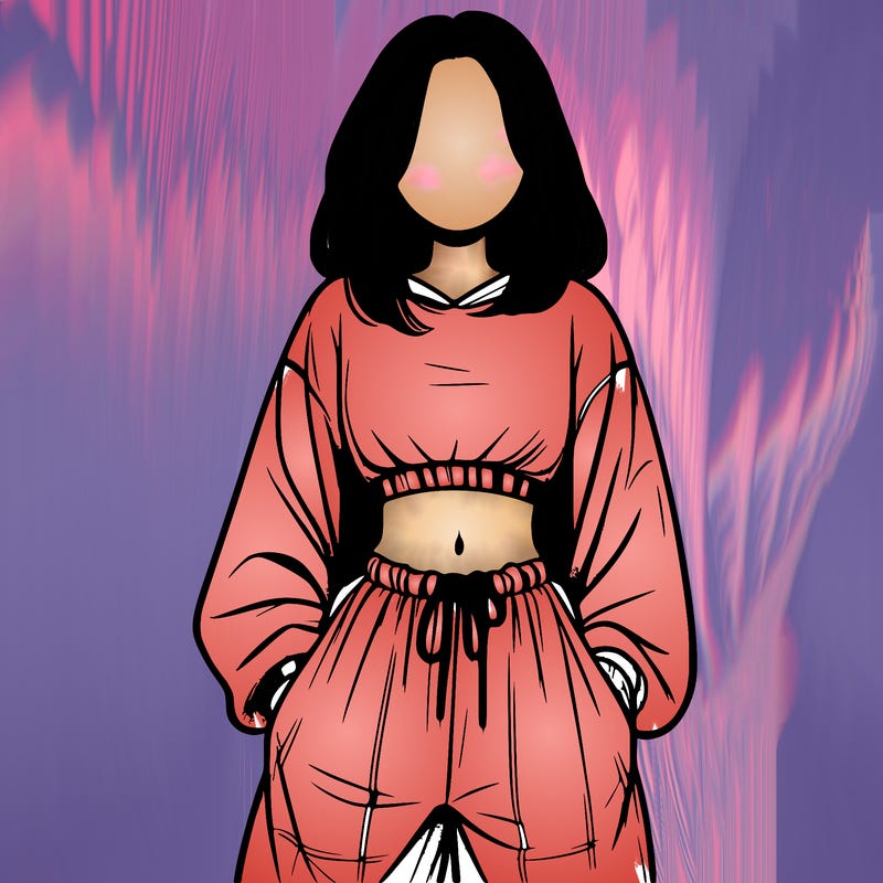 realistic girl faceless with baggy pants and a crop top