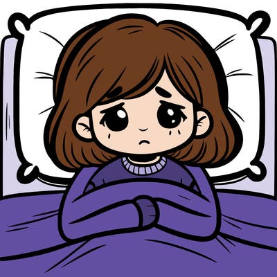 a sad girl in her bed