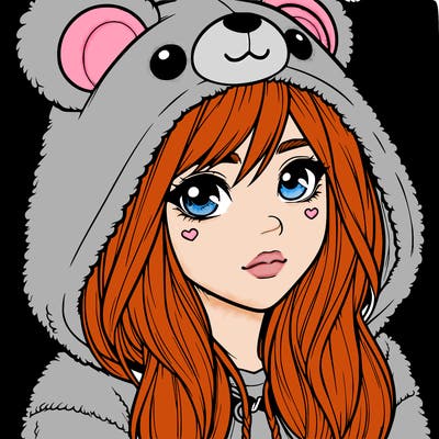 realistic girl in a bear hoodie