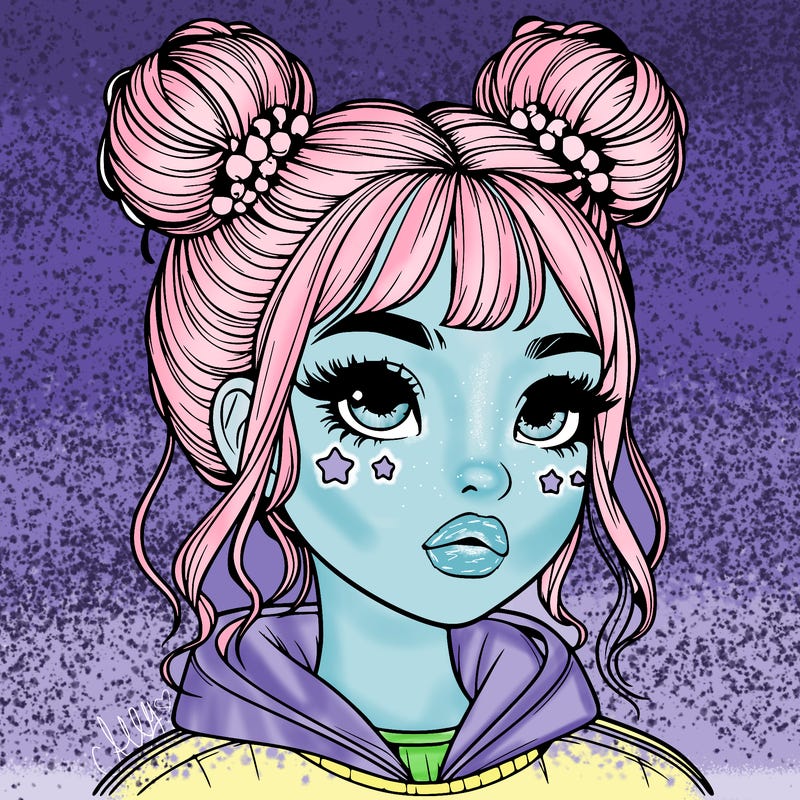 realistic girl with space buns