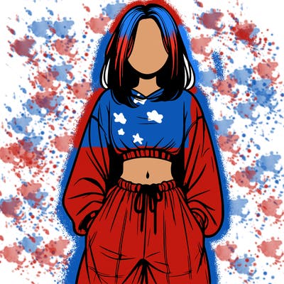 realistic girl faceless with baggy pants and a crop top