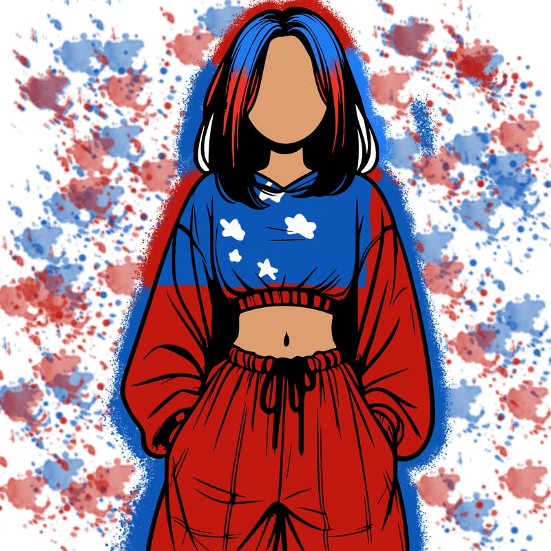 realistic girl faceless with baggy pants and a crop top