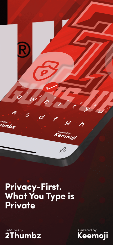 Texas Tech Official Keyboard - Texas Tech Official Keyboard app screenshot highlighting privacy first features with branded red and black design