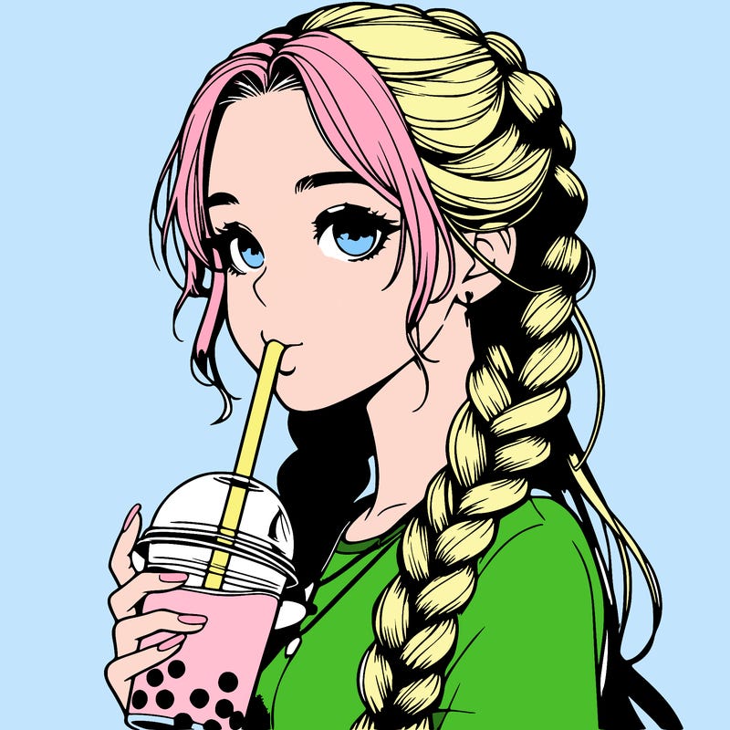 realistic girl with braided hair drinking boba