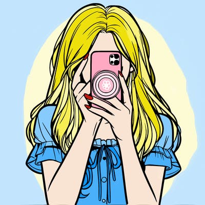 a realistic girl holding her phone taking pictures