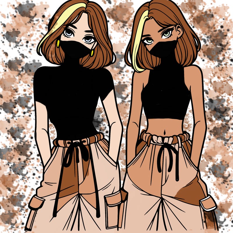 two girls with crop top with baggy pants