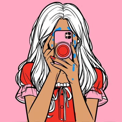 a realistic girl holding her phone taking pictures