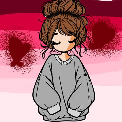 girl with baggy sweatshirt and messy bun