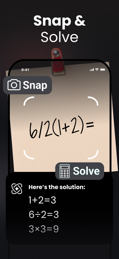 Aplicativo Chat and Ask AI resolvendo um problema de matemática com o recurso de câmera Snap and Solve