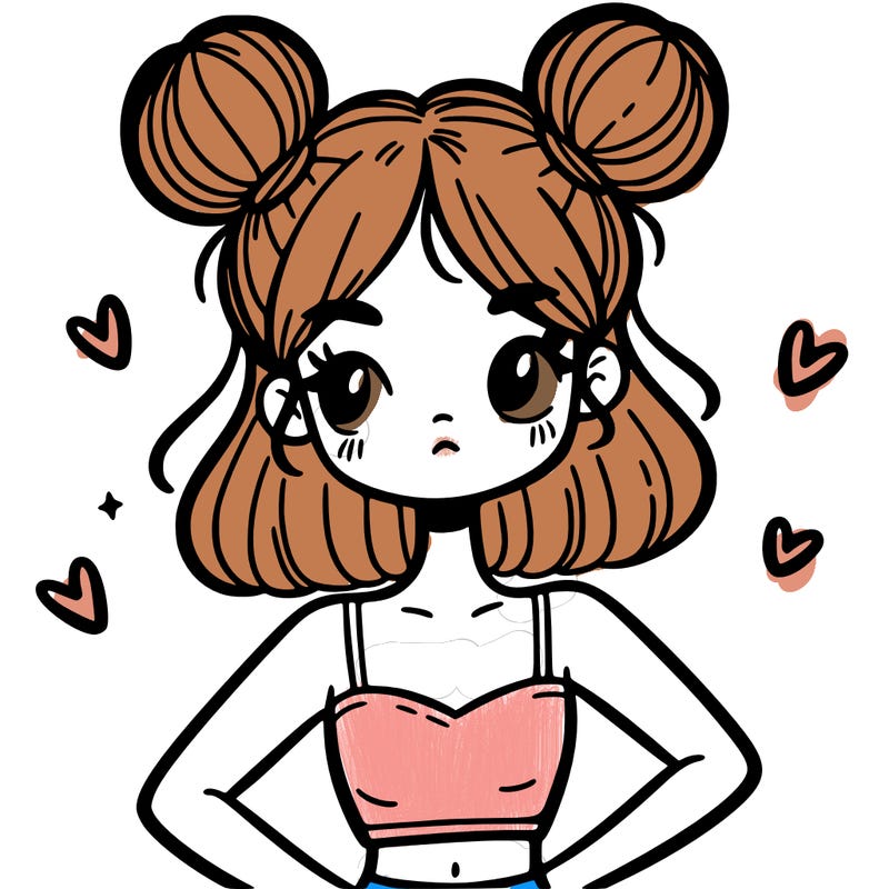 girl with two buns on her head in a small crop top