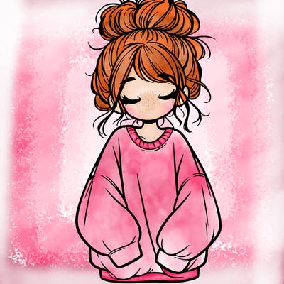girl with baggy sweatshirt and messy bun