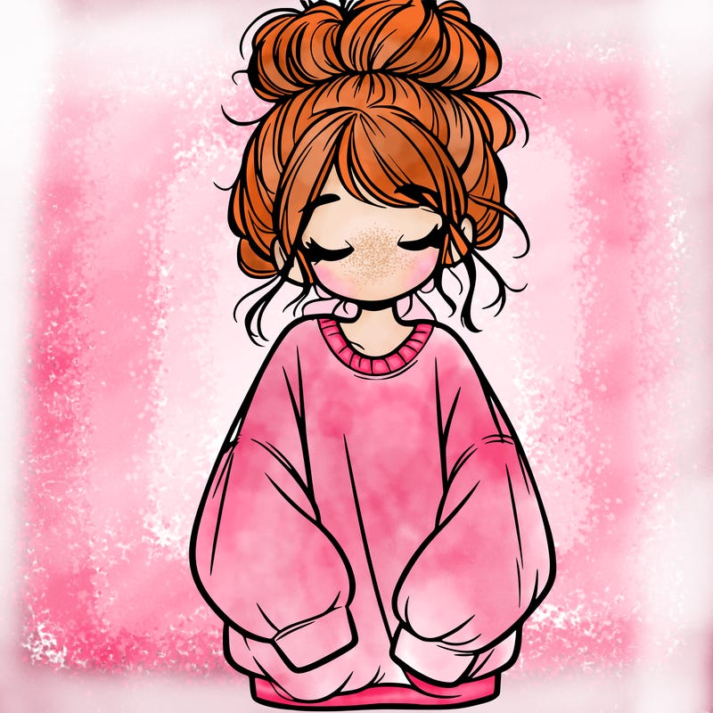 girl with baggy sweatshirt and messy bun