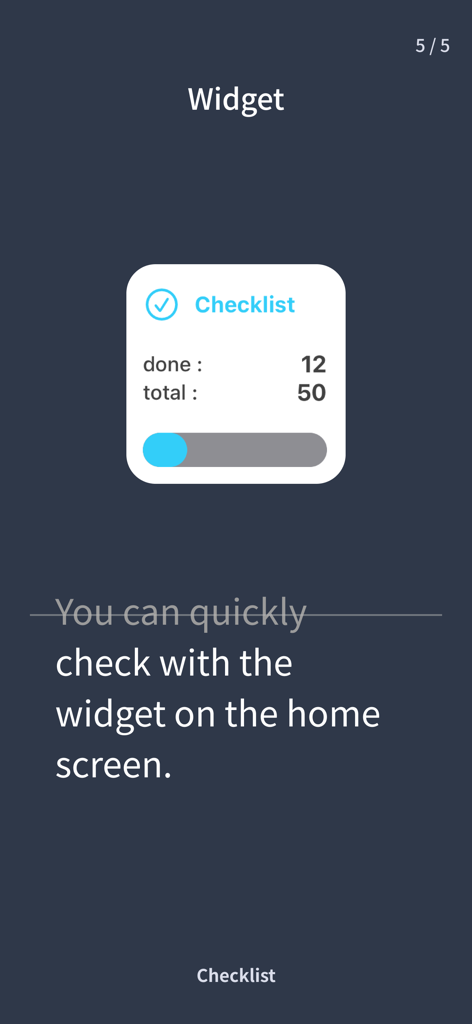 Home screen widget for Check List showing task progress and completion count