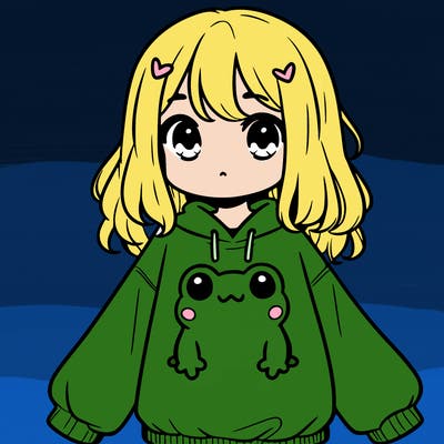 girl wearing frogging sweatshirt