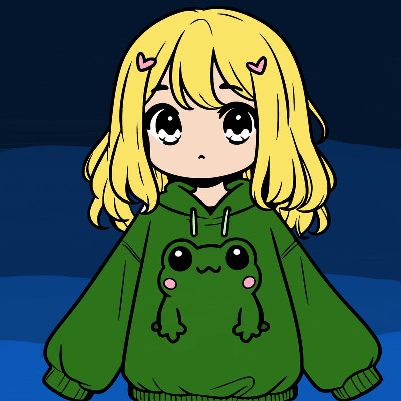 girl wearing frogging sweatshirt
