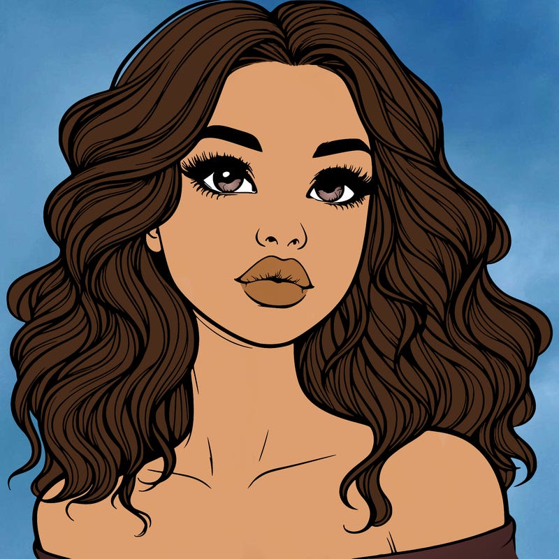 realistic girl with wavy hair and lips