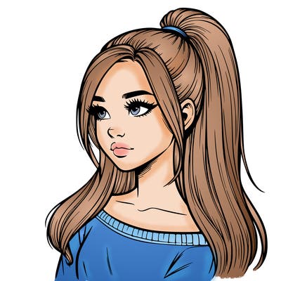 realistic girl with a high ponytail