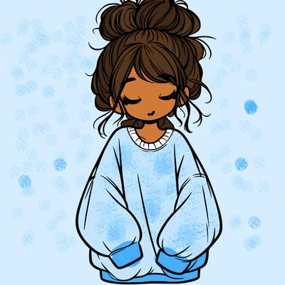 girl with baggy sweatshirt and messy bun