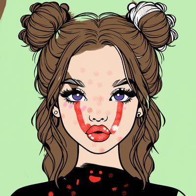 realistic girl with two buns in hair and lips