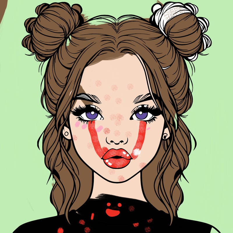 realistic girl with two buns in hair and lips