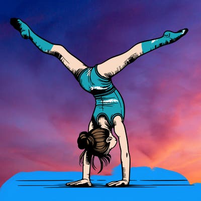 realistic gymnastic hand stand girl in four splits