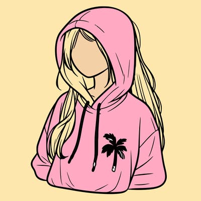 pink palm puff hoodie on realistic girl