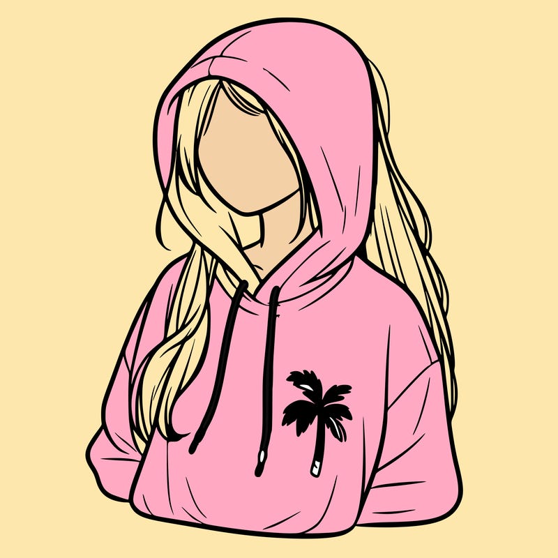 pink palm puff hoodie on realistic girl