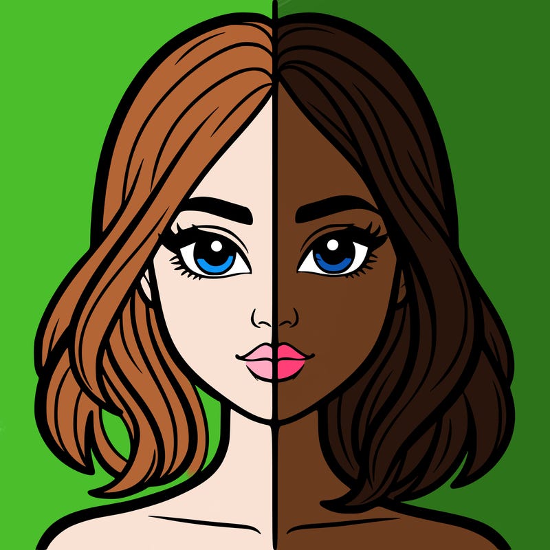 a woman divided in half