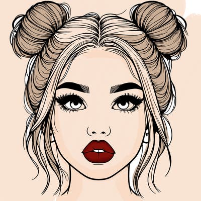 realistic girl with two buns on her hair and lips