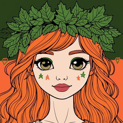 realistic girl with fall leaf crown