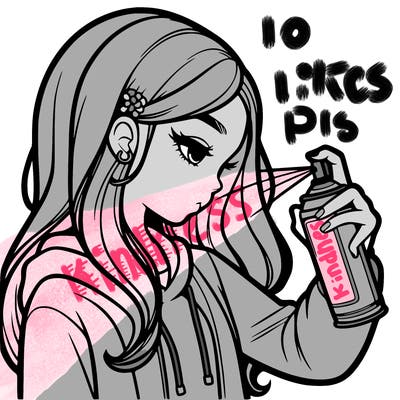 a realistic girl spray painting