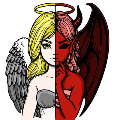 realistic angel half demon