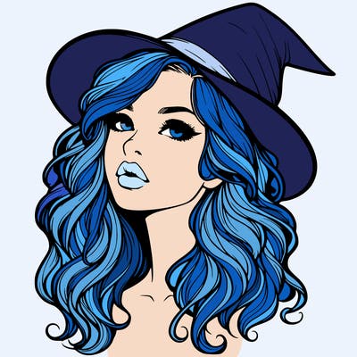 realistic witch girl with wavy hair and lips