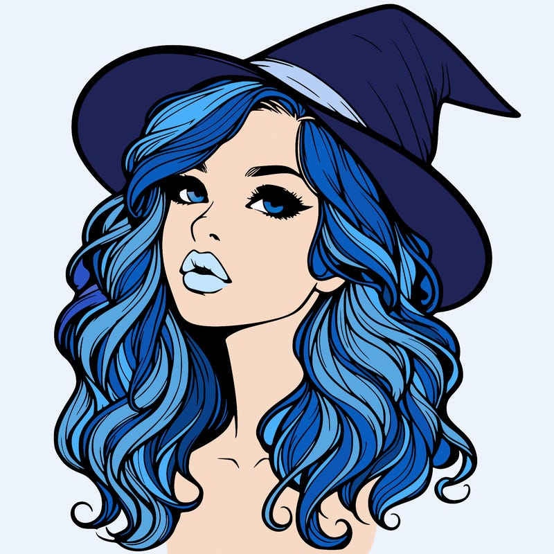 realistic witch girl with wavy hair and lips