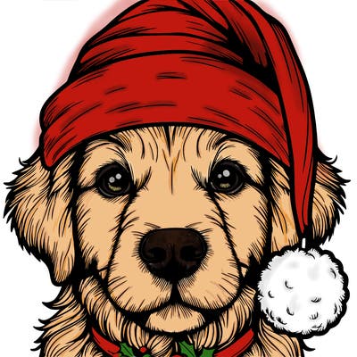realistic dog with a christmas hat