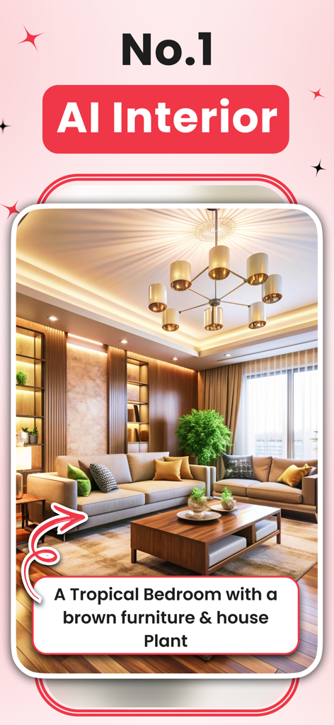 Home AI : AI Interior Design - AI-generated modern living room interior featuring elegant lighting and wooden furniture