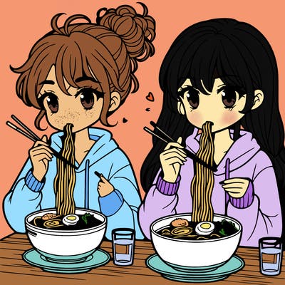 girls eating ramen