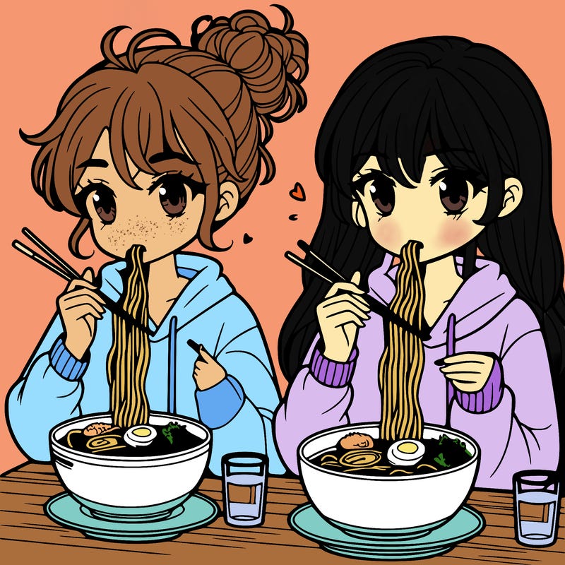 girls eating ramen