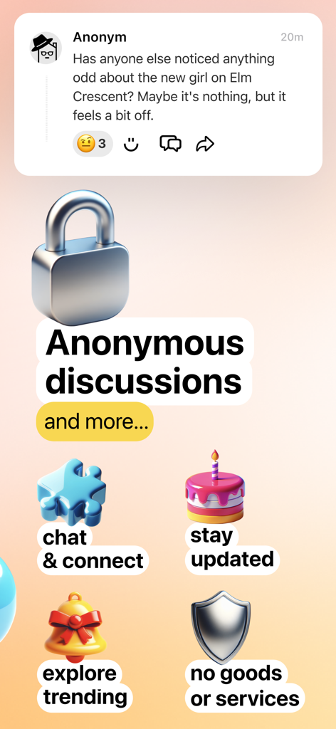 Kiki app interface highlighting anonymous community discussions and local social features