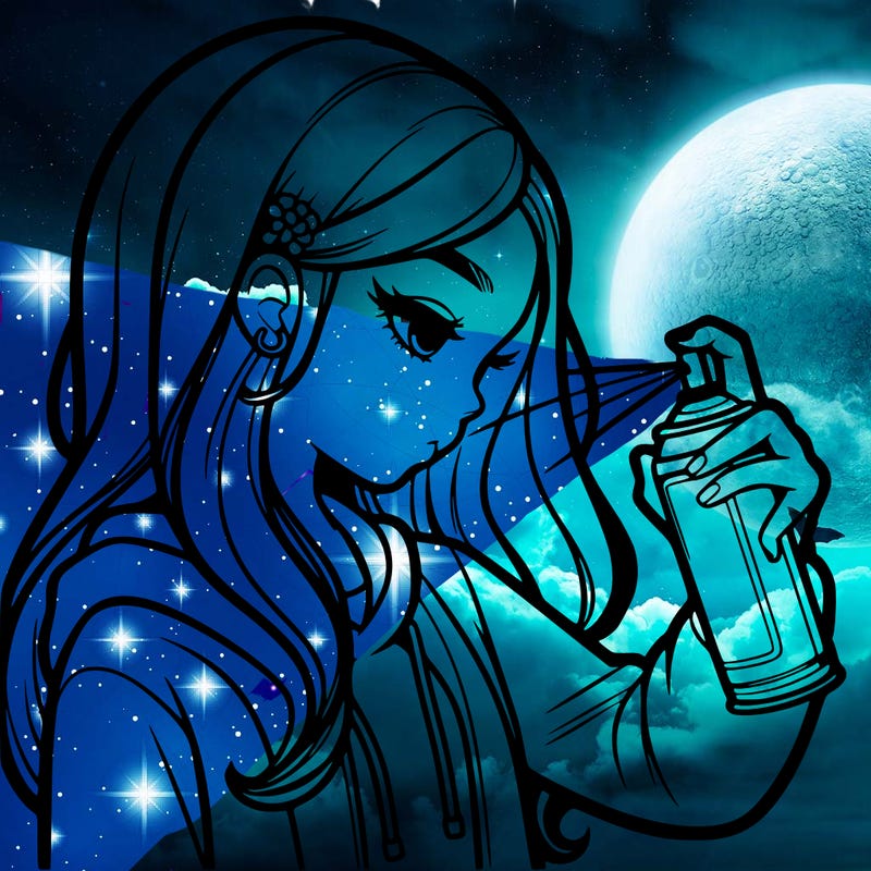 a realistic girl spray painting