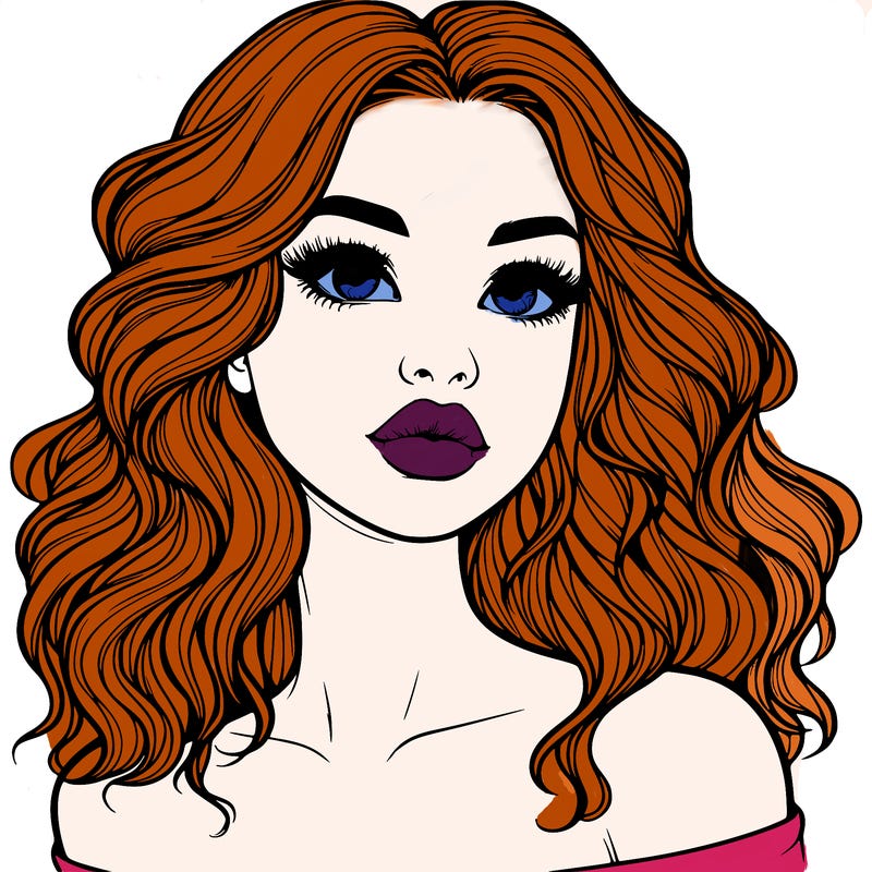 realistic girl with wavy hair and lips
