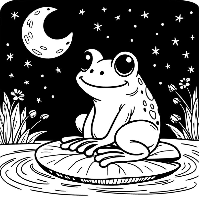 frog sitting on a lily pad at night