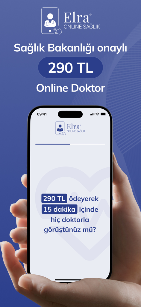Elra: Sağlık Olsun - Teléfono inteligente mostrando la interfaz de la aplicación Elra para consultas médicas en línea en turco