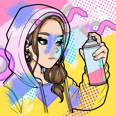 a realistic girl, spray painting
