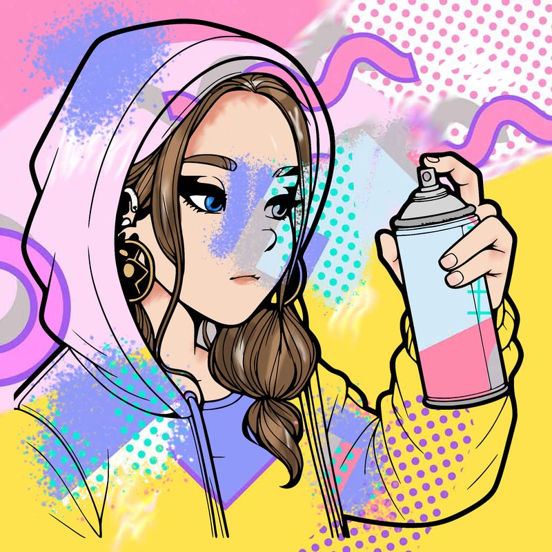 a realistic girl, spray painting