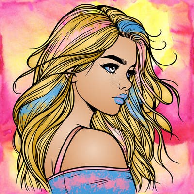 realist girl looking to the side with her hair let out.